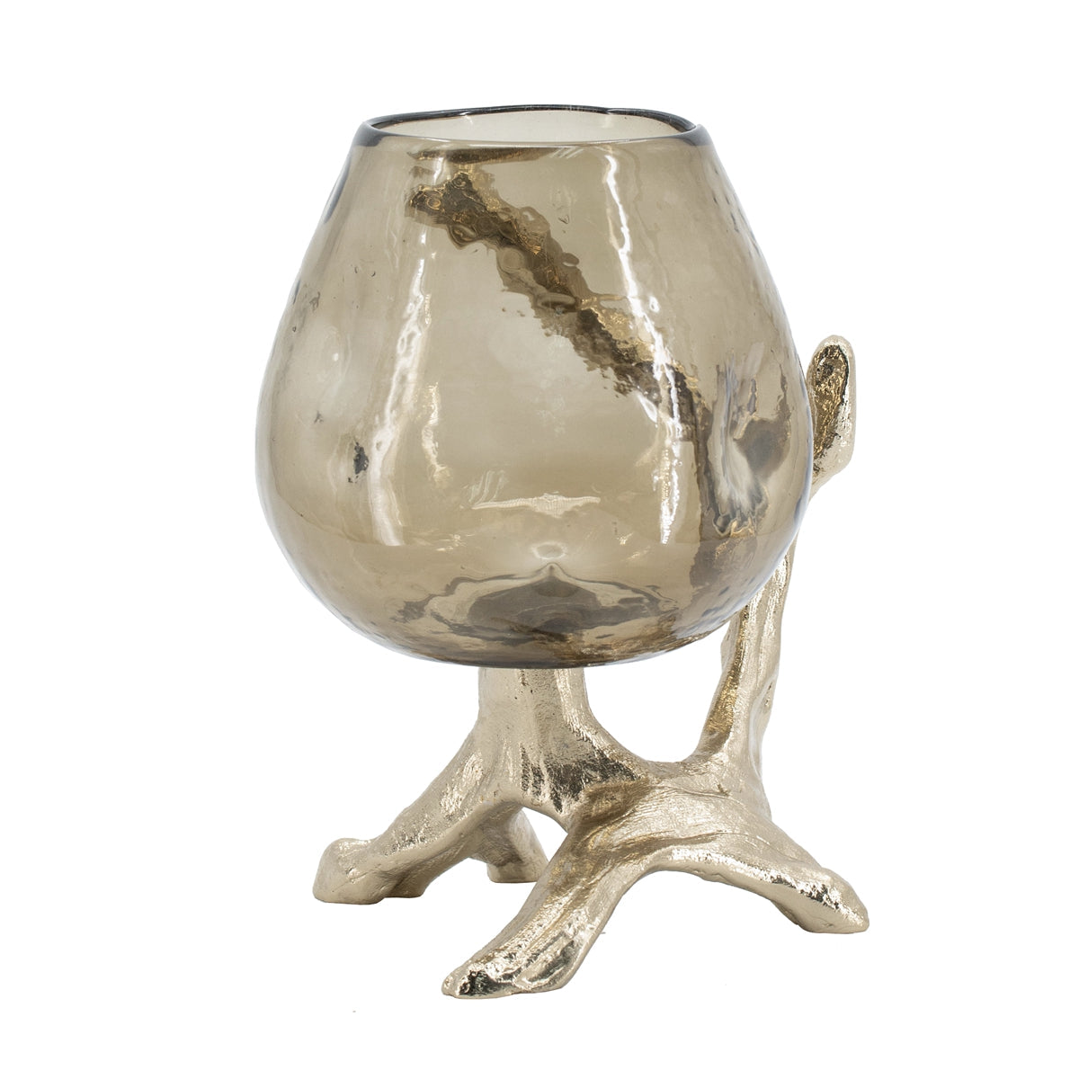 Olive Glass Candle Holder with Gold Metal Legs by HouseOfZazla