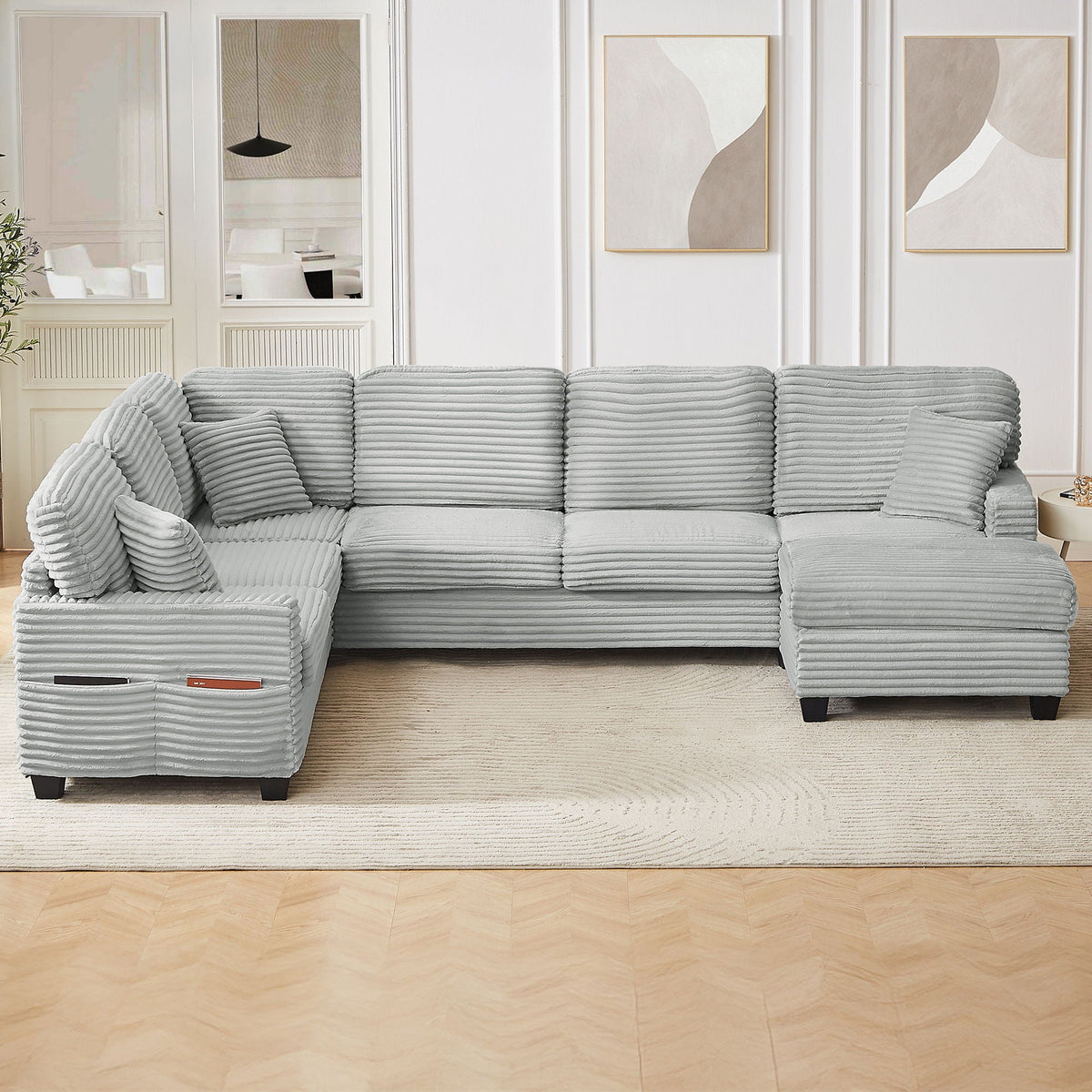 Upholstered U-Shaped Sectional Sofa with Movable Ottoman and Storage Pockets - Multiple Colors, photo 21 of 40