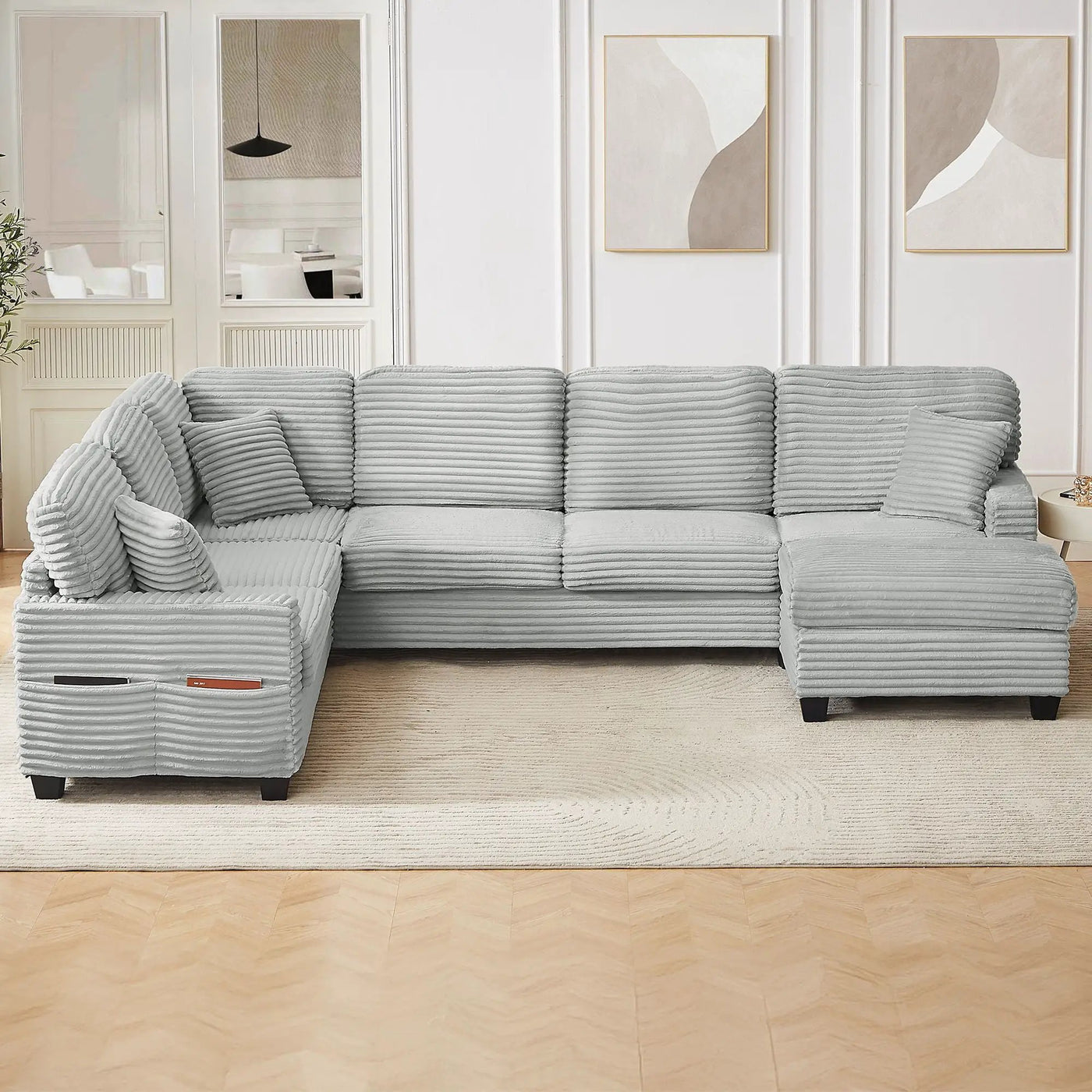 Upholstered U-Shaped Sectional Sofa With Movable Ottoman And Side Storage Pockets by Unique Piece Furniture
