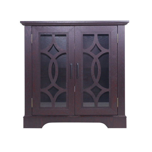 Modern Sideboard With Tempered Glass Doors - Ox Blood Red