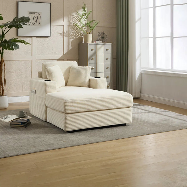 Corduroy Upholstered Chaise Lounge Sofa, photo 2 of 10