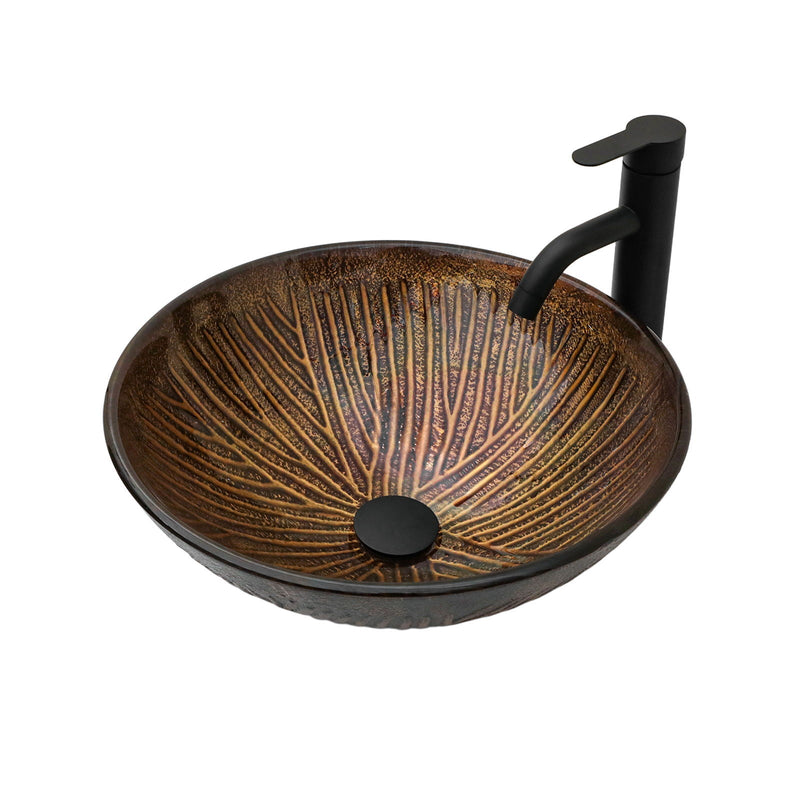 Feather Pattern Amber Vessel Sink With Pop Up Drain, Oval Bathroom Basin - Amber by HouseOfZazla