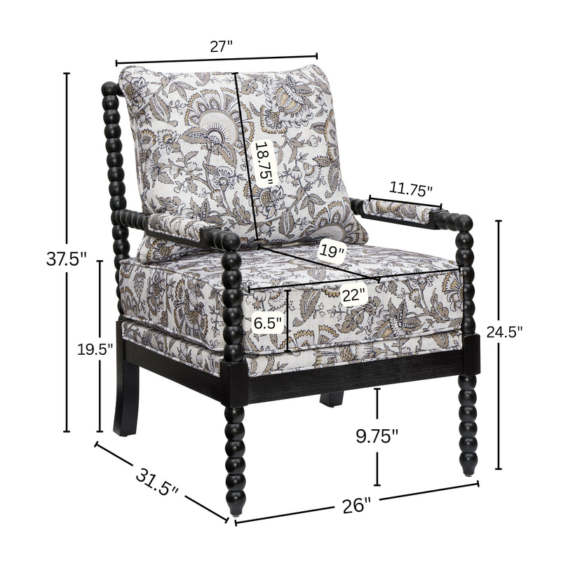 Belvoir Upholstered Spool Accent Chair with Turned Wood Frame - Floral, photo 8 of 8