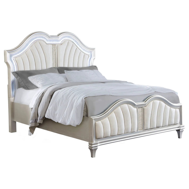 Evangeline Wood Queen LED Panel Bed Silver Oak by Unique Piece Furniture
