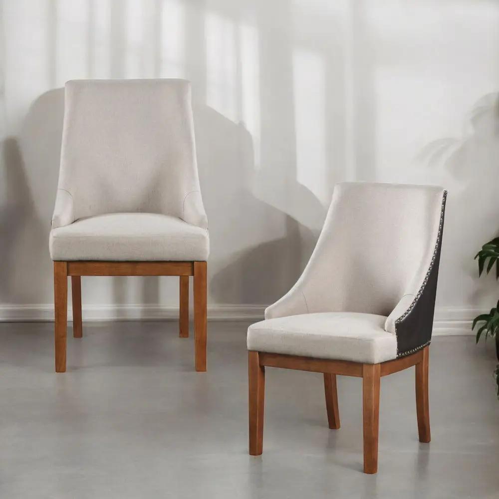 Gilsea - Fabric & Synthetic Leather Side Chair (Set of 2) - Beige & Brown Finish by Unique Piece Furniture