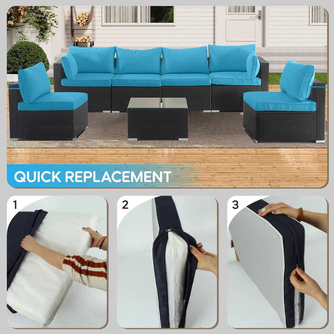 Outdoor Deep Seat Cushions For Patio Furniture Replacement, Cushion Set For Sectionals by HouseOfZazla