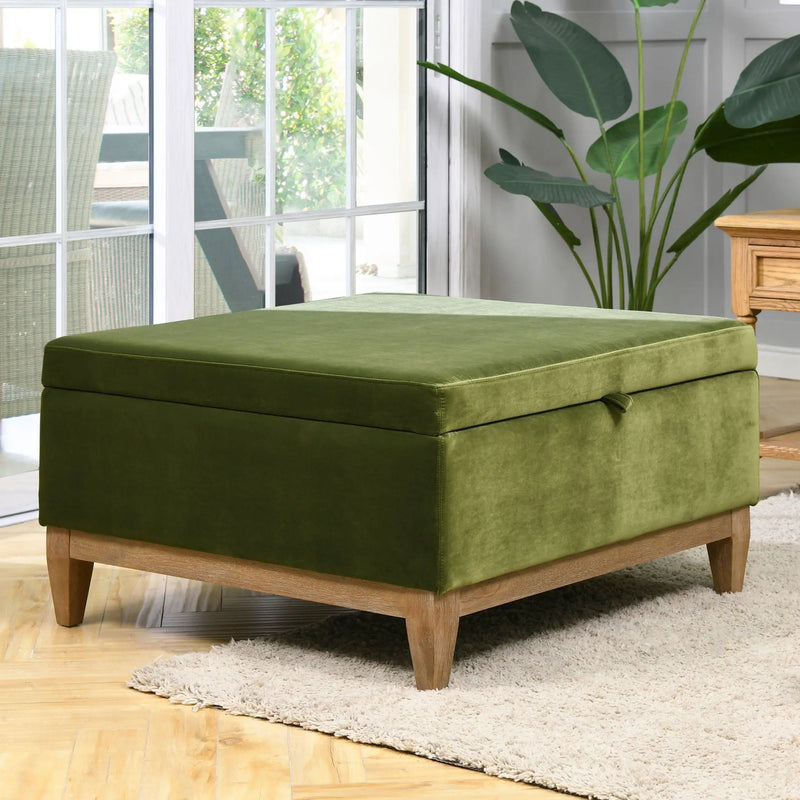 Knox - Square Storage Cocktail Ottoman - Olive Green by HouseOfZazla