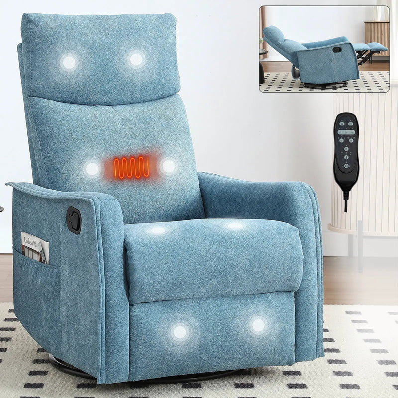 Heat Massage Manual Recliner Chair with Rocker and Swivel in Fabric for Living Room by HouseOfZazla