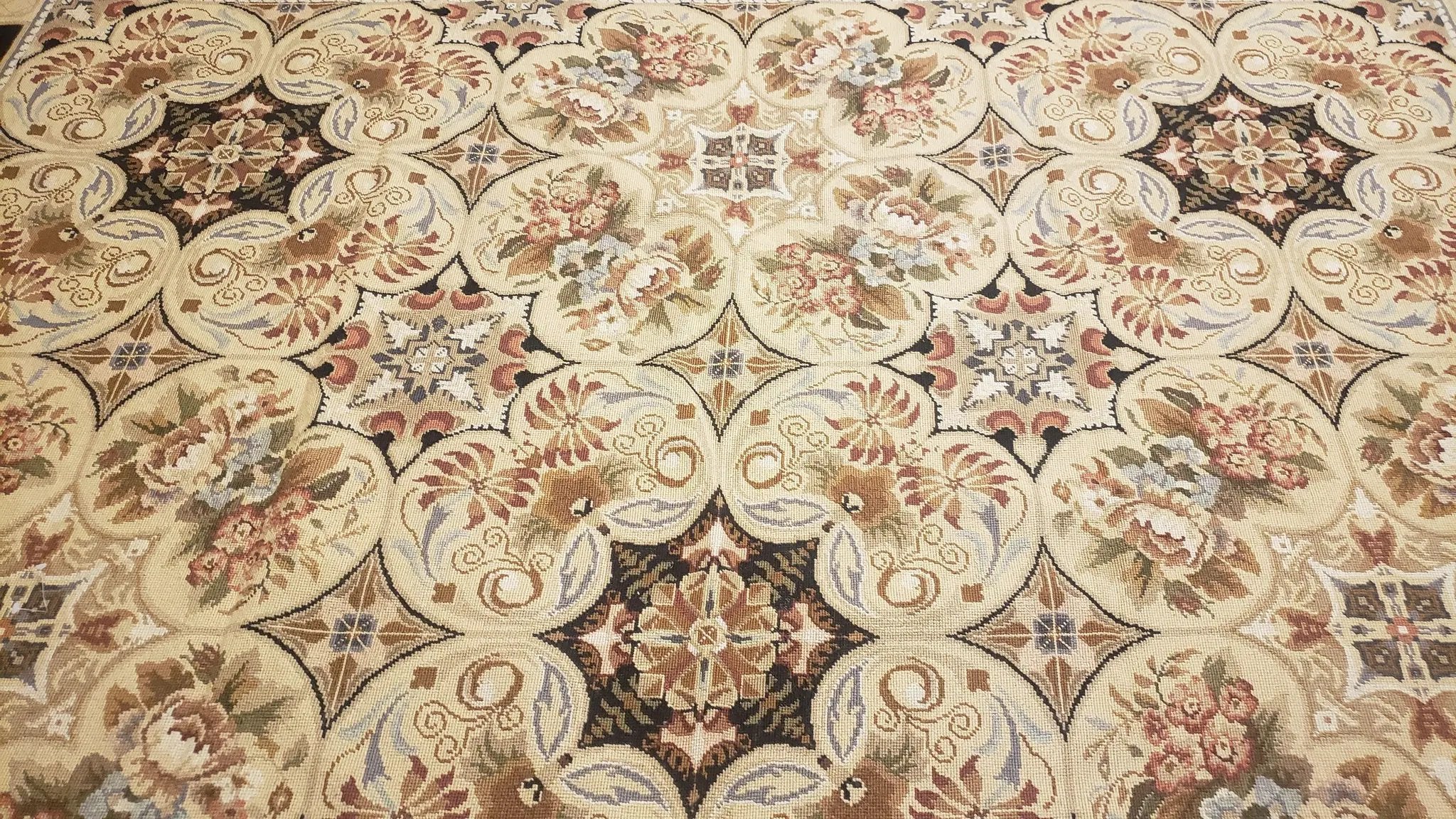 Needlepoint Rug 8x10ft Allover European Design Flowers 100% Wool Hand Knotted Aubusson Area Rug Brand New Flatweave Needle Point Carpet Chic by Jewel Rugs