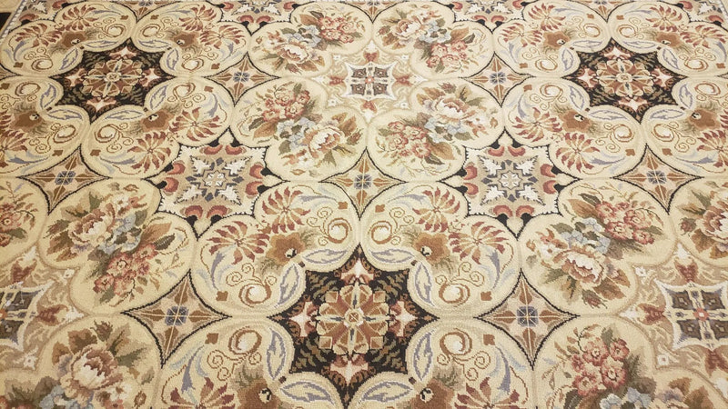 Needlepoint Rug 8x10ft Allover European Design Flowers 100% Wool Hand Knotted Aubusson Area Rug Brand New Flatweave Needle Point Carpet Chic by Jewel Rugs