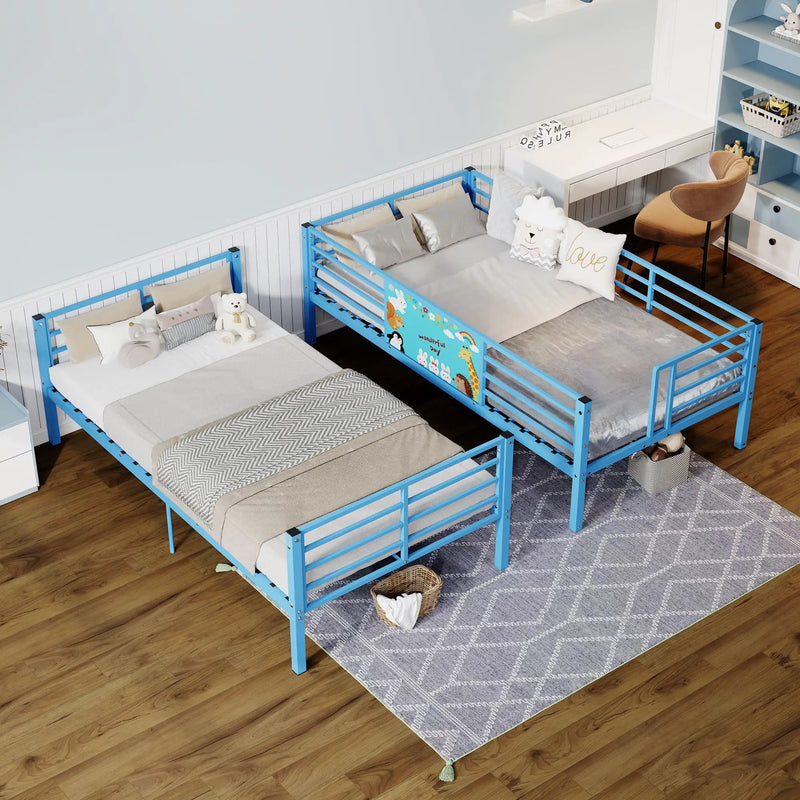 Bunk Bed, Convertible To 2 Separate Twin Size Beds With Full Length Guardrail & Ladder, No Box Spring Needed - Blue by HouseOfZazla