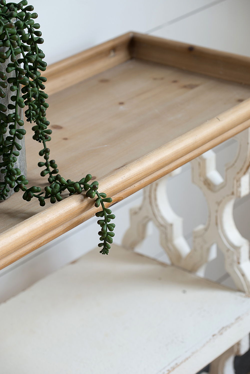 Distressed Wood Shelf Tray Console Table - Brown / Antique White, photo 2 of 9