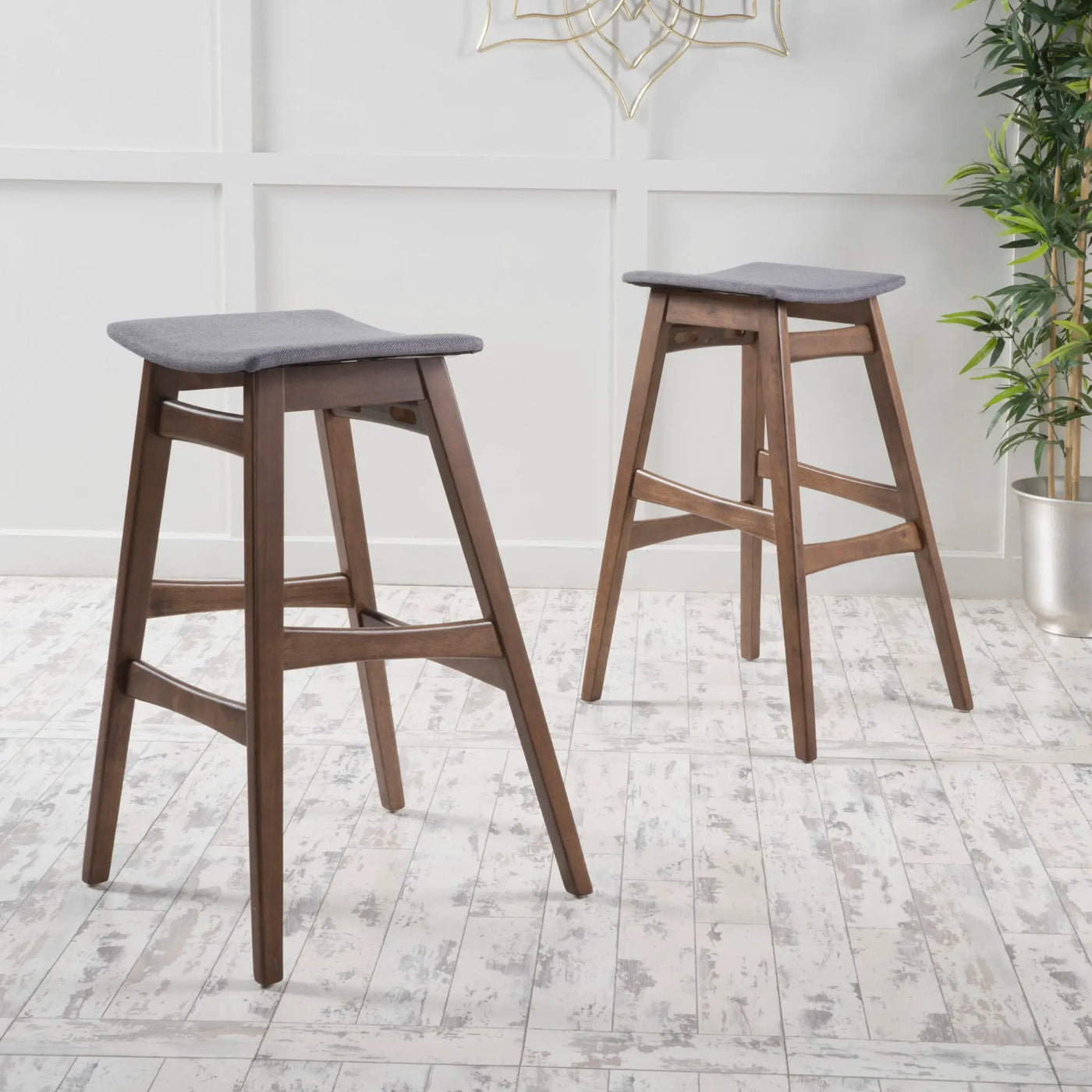 Mid Century Modern Bar Stool Set With Upholstered Seating by HouseOfZazla