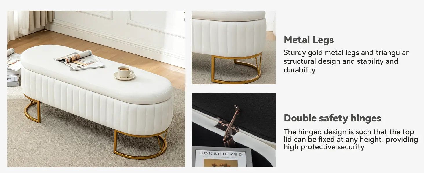 Storage Bench Bedroom Bench with Golden Metal Legs by HouseOfZazla