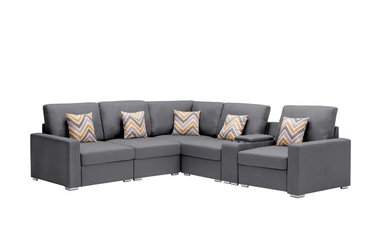 Nolan - Fabric 6 Piece Sectional Sofa With Pillows And Interchangeable Legs by HouseOfZazla