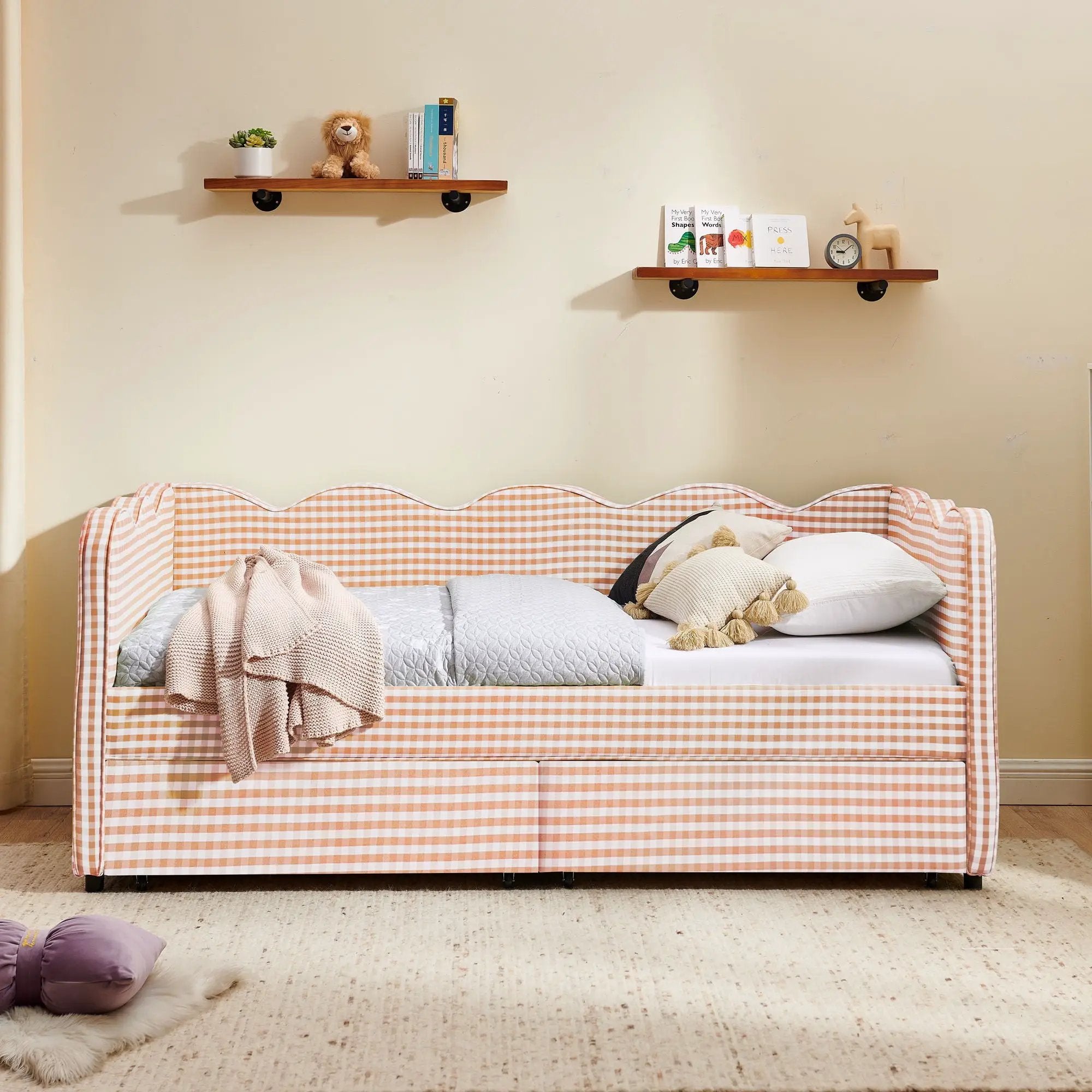 Gingham Daybed With USB Charging Port, Wave-Shaped Design by Unique Piece Furniture