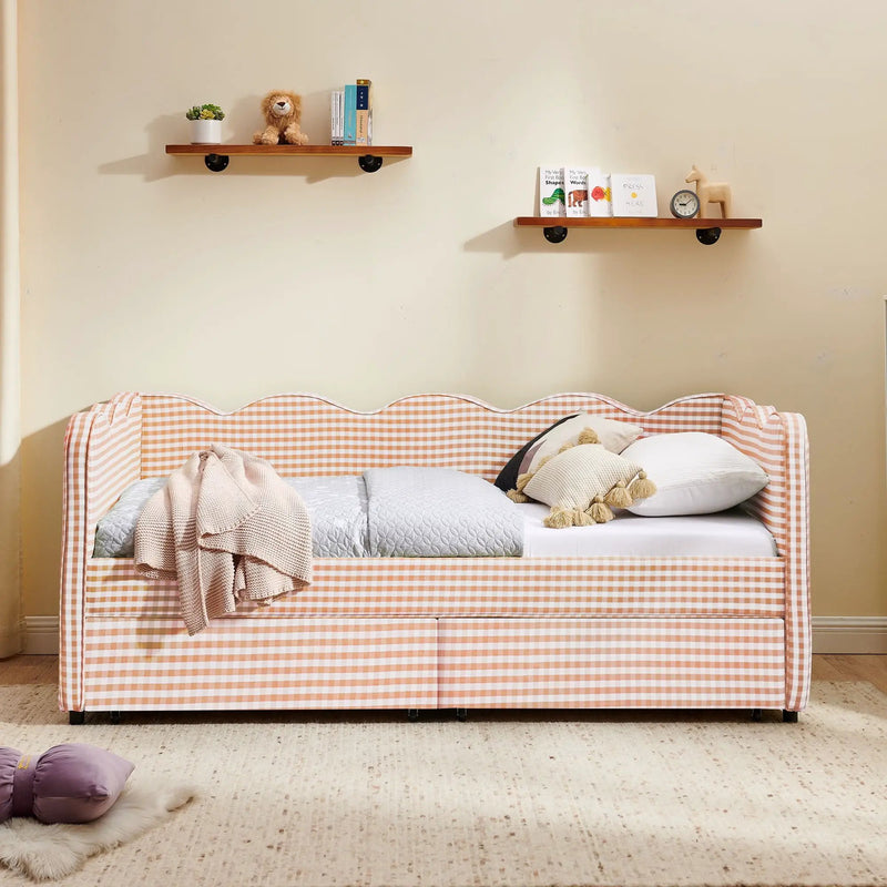 Gingham Daybed With USB Charging Port, Wave-Shaped Design by Unique Piece Furniture