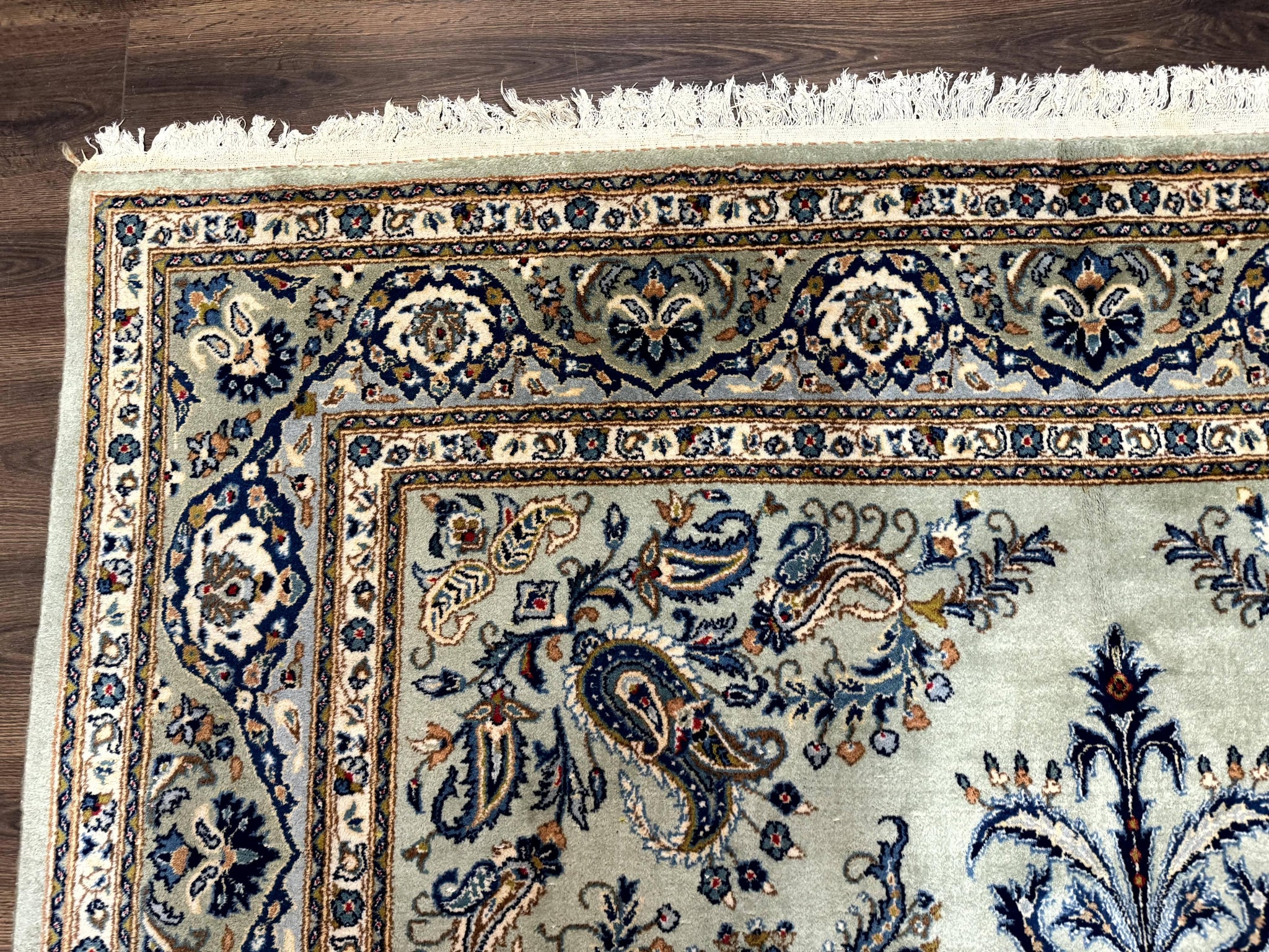 Light Green and Blue Persian Kashan Rug 7x10, Authentic Persian Carpet, Handmade, Wool by Jewel Rugs