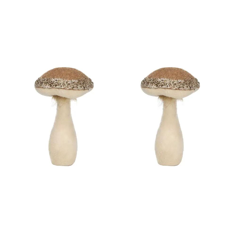Mushroom Holiday Ornament, For Harvest Festival Fall Festival & Thanksgiving Table Decorations (Set of 2) - Beige / Light Brown by HouseOfZazla