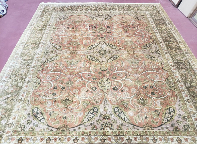 Indo Persian Rug 8x10, Vintage Indian Rug 8 x 10, Fine Hand-Knotted Wool Rug, Rose Clay Red Beige Brown Handmade Area Rug, Floral Medallion by Jewel Rugs