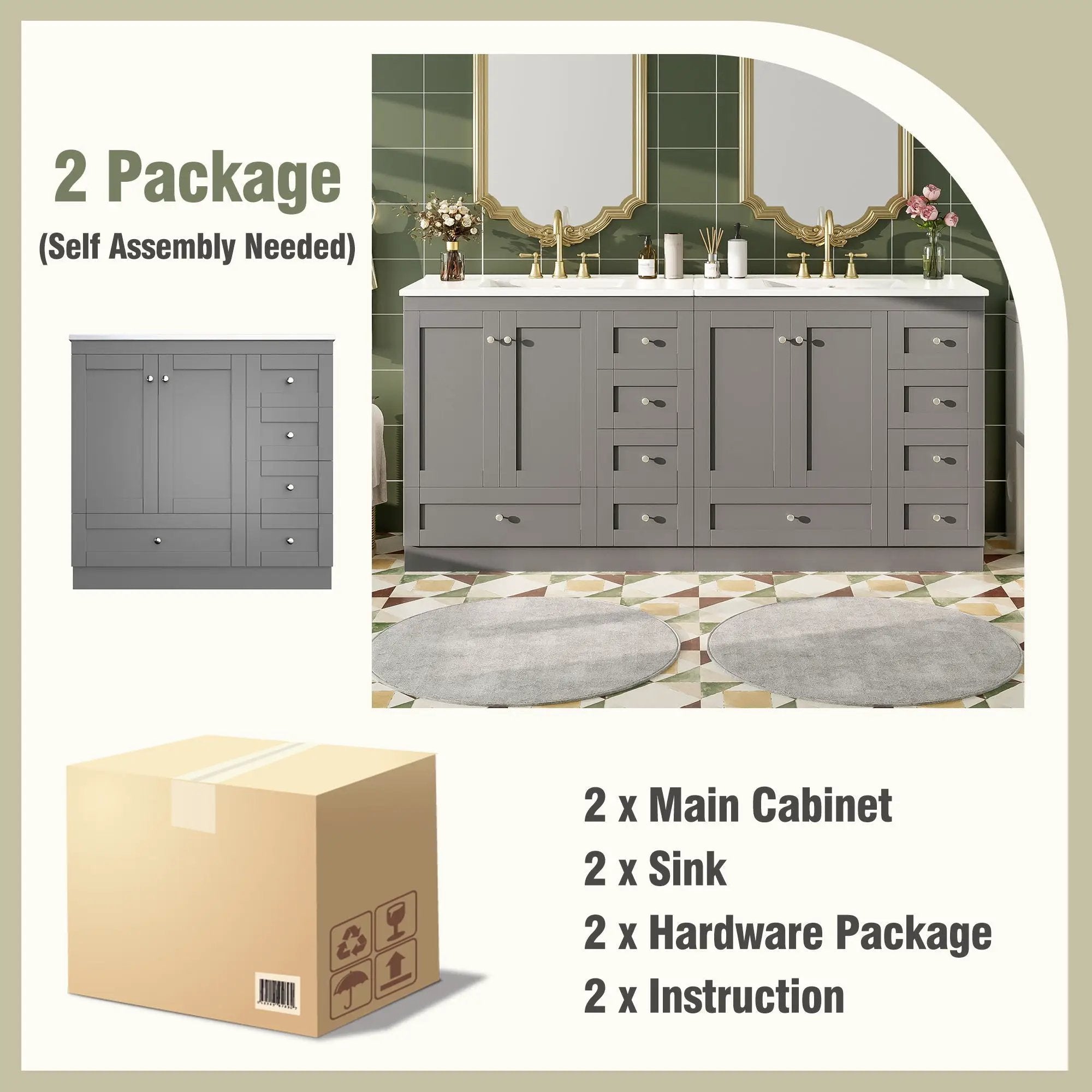 Shaker Free Standing Bathroom Vanity Cabinet & Sink, Soft Close Drawers, Soft Close Doors by HouseOfZazla
