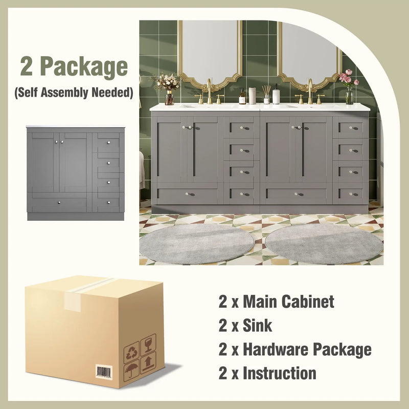 Shaker Free Standing Bathroom Vanity Cabinet & Sink, Soft Close Drawers, Soft Close Doors by HouseOfZazla