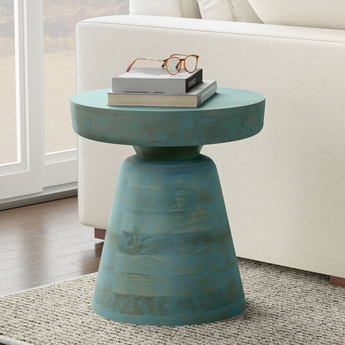Handcrafted Mango Wood Accent Table with Sculptural Design - Multiple Colors, photo 9 of 35