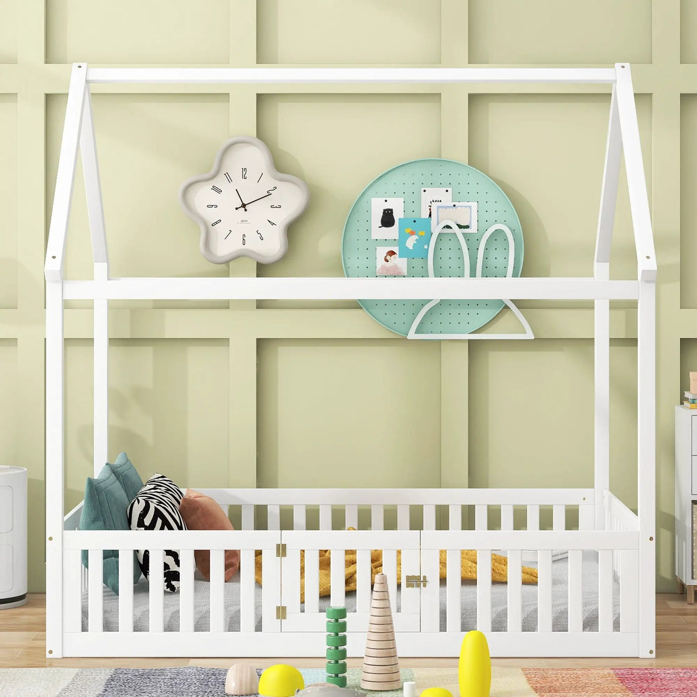 Wood House Bed With Fence And Door by HouseOfZazla