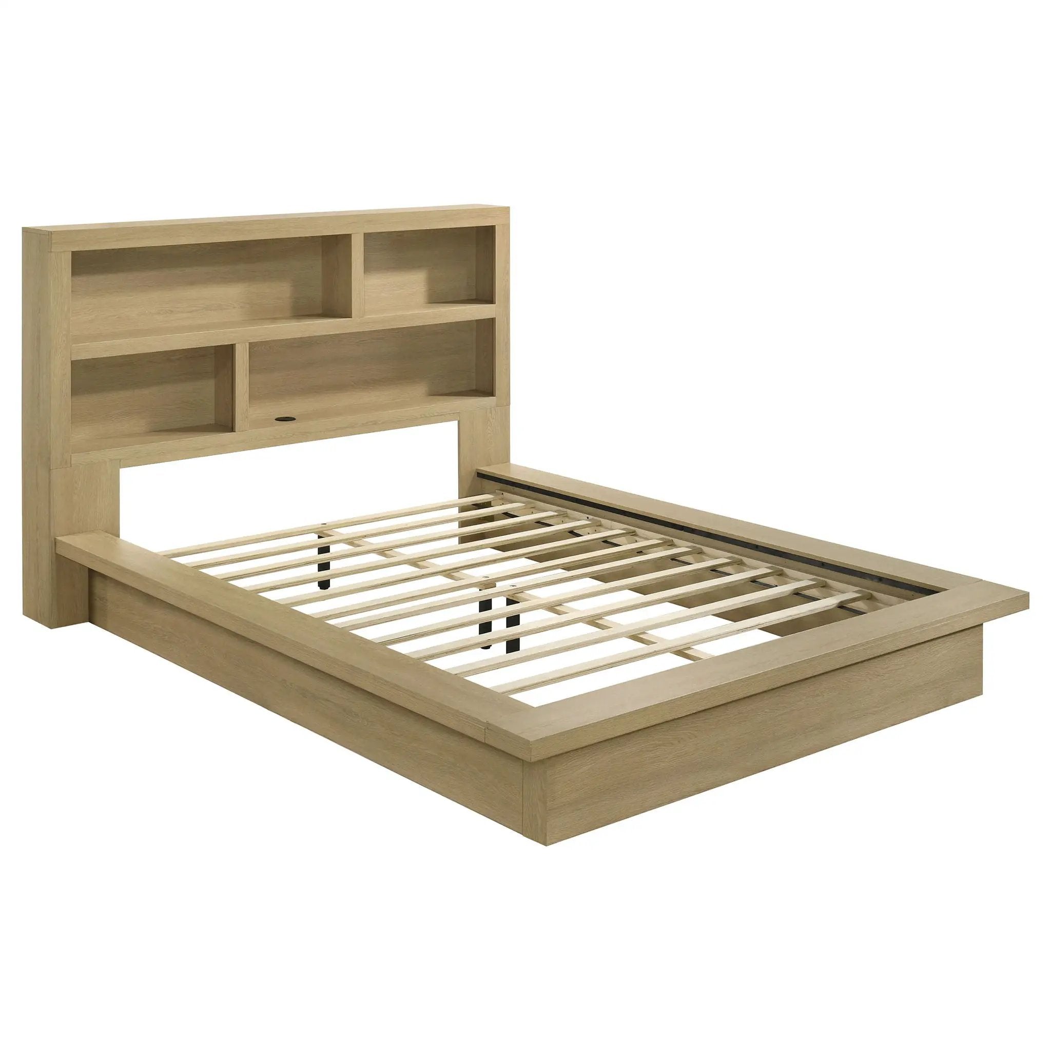 Hendricks Queen Bookcase Headboard Platform Bed Light Oak by Unique Piece Furniture
