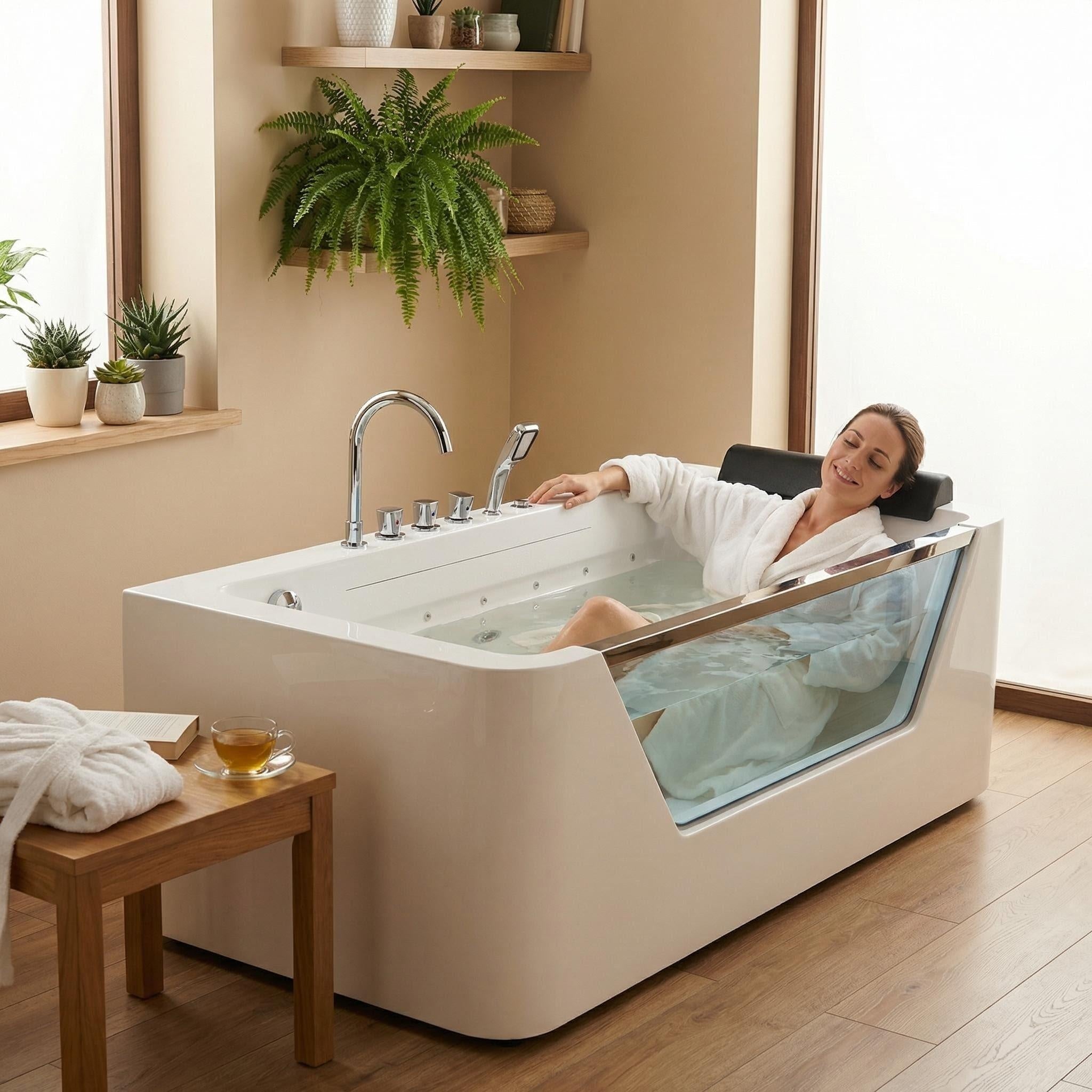 67" Whirlpool Bathtub with Hydrotherapy Jets and Glass Panel by HouseOfZazla