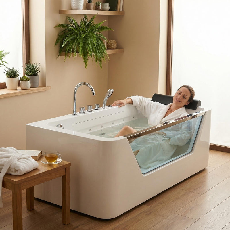 67" Whirlpool Bathtub with Hydrotherapy Jets and Glass Panel by HouseOfZazla