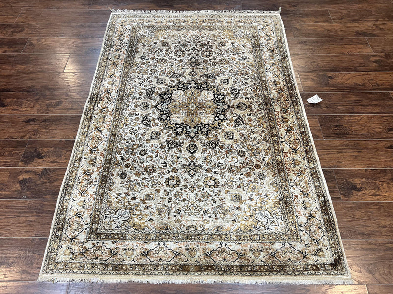 Persian Qum Silk Rug, Floral Medallion, Very Fine 60 Raj 475 KPSI, Handmade Hand Knotted Oriental Carpet, Silk on Silk by Jewel Rugs