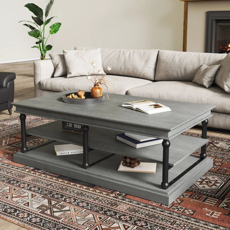 55.1" Wood Coffee Table with Storage Shelves by HouseOfZazla
