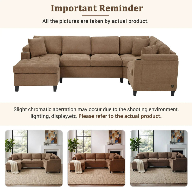 U Shaped Sectional Sofa, Corner Living Room Couch With Built In Cup Holders, Storage, USB Ports by HouseOfZazla