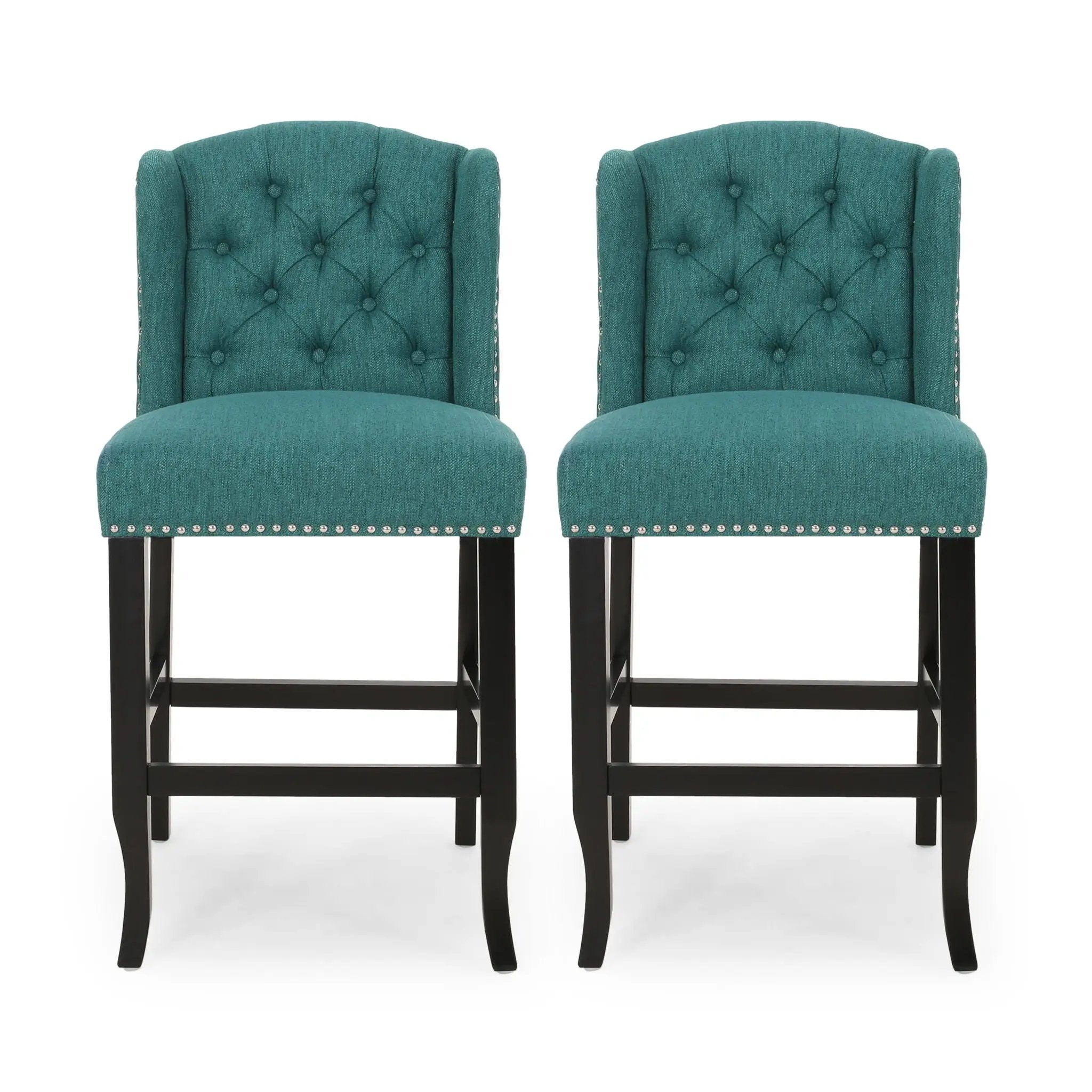 Vienna Fabric Tufted Counter Stool With Nailhead Accents (Set of 2) by HouseOfZazla