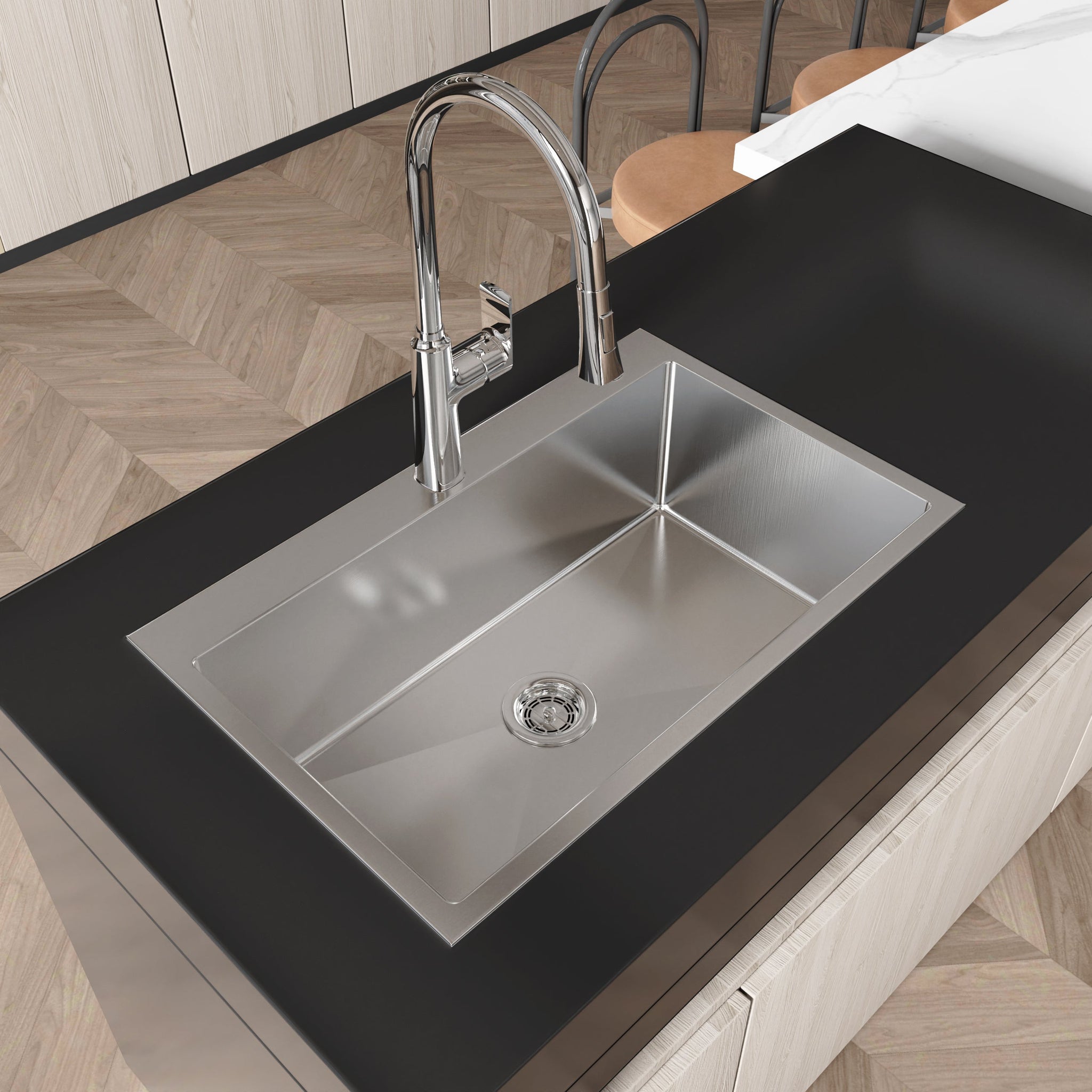 Stainless Steel Kitchen Sink, 30″x19″ Single Bowl, Overmount, Brushed Nickel by HouseOfZazla