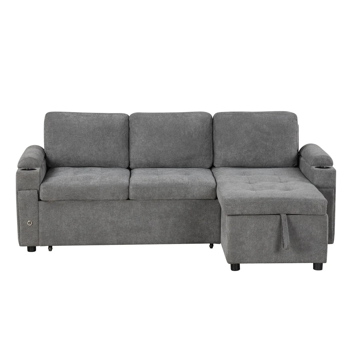 Convertible L Shaped Sofa Couch With Storage, Cup Holders, USB Ports by HouseOfZazla