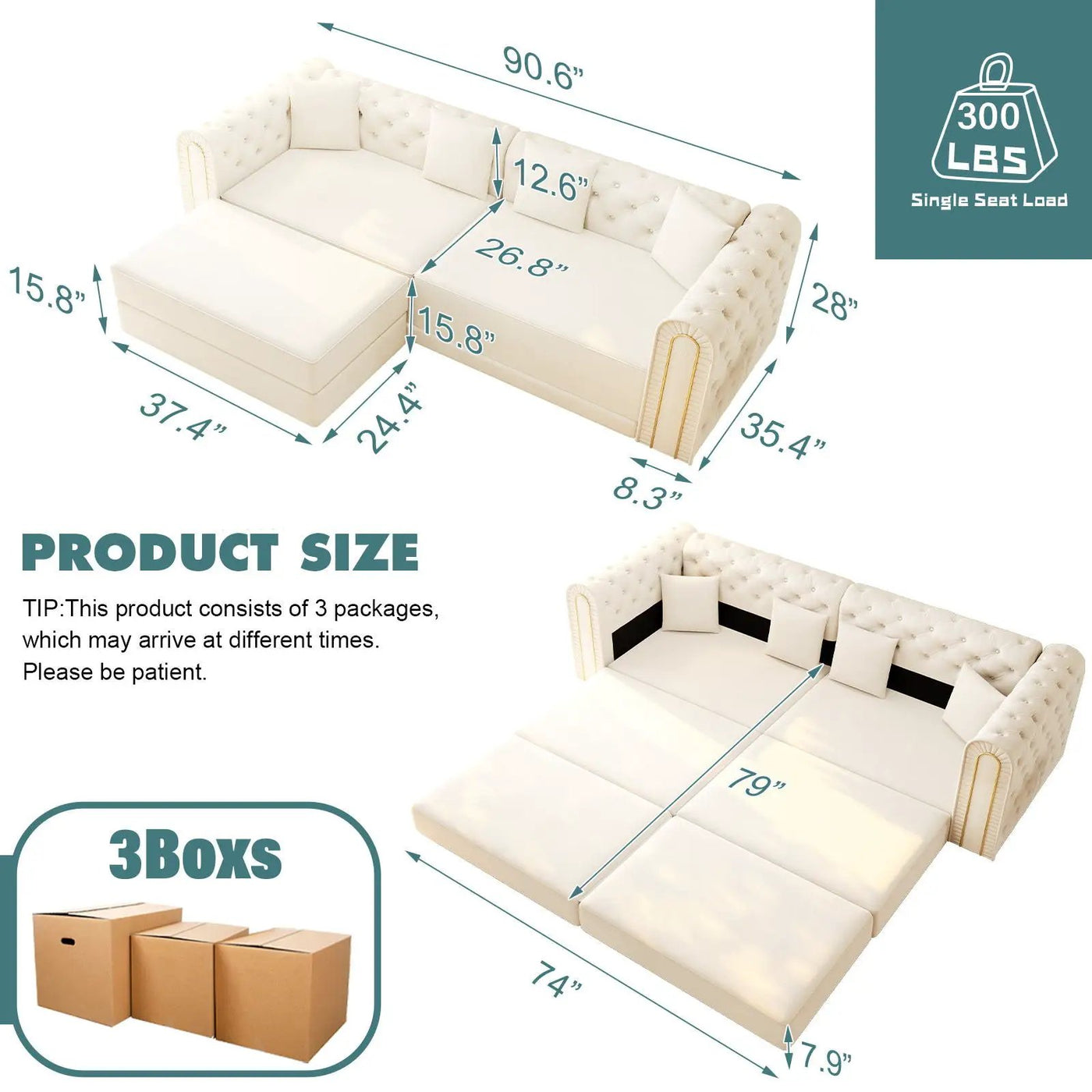 3-In-1 Convertible Sleeper Sofa With Movable Ottoman For Living Room by HouseOfZazla