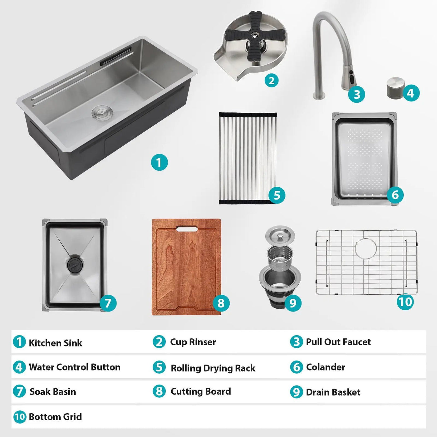 Undermount Stainless Steel Kitchen Sink With Pull Down Faucet & Ledge Workstation by HouseOfZazla