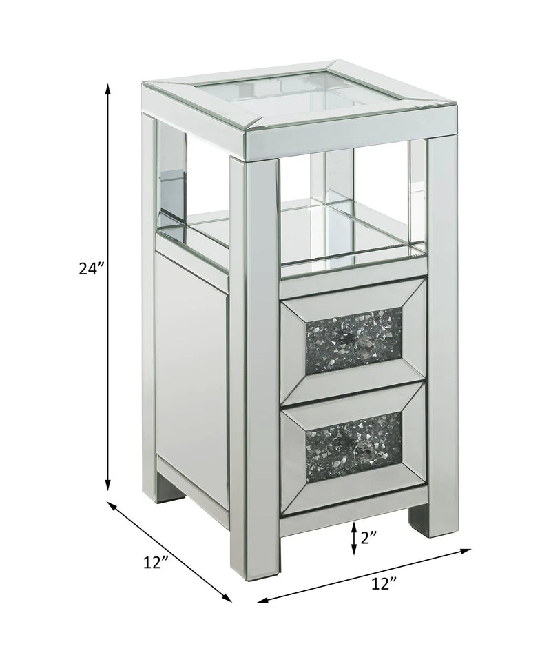 Noralie - 24" Accent Table - Clear Glass, Mirrored & Faux Diamonds by Unique Piece Furniture