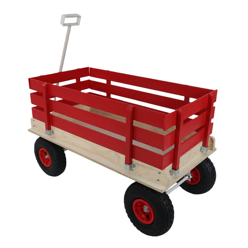Red Wooden Wagon Cart with Folding Handle by HouseOfZazla