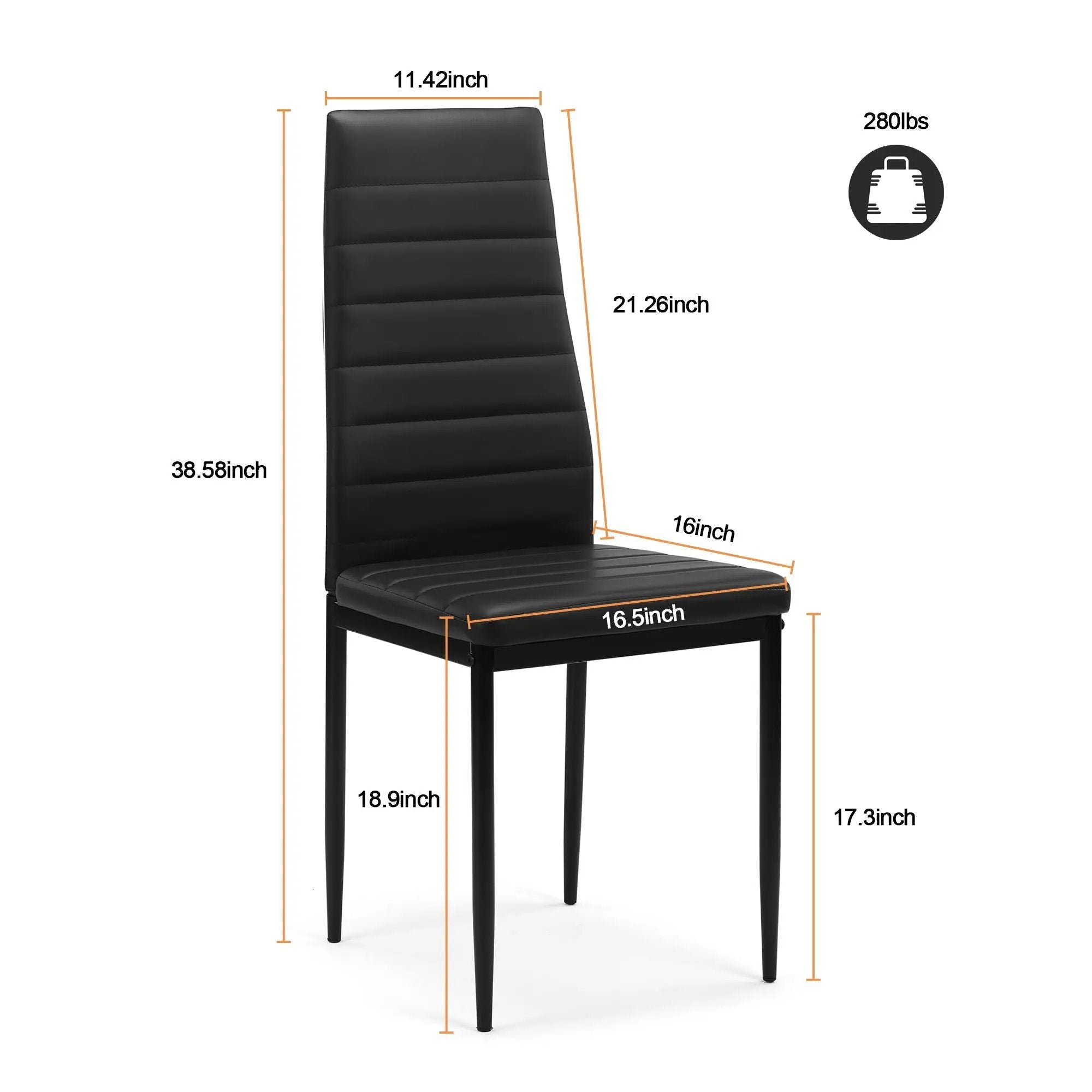 5 Pieces Dining Table Set For 4, Kitchen Room Tempered Glass Dining Table, 4 Faux Leather Chairs - Black by Unique Piece Furniture