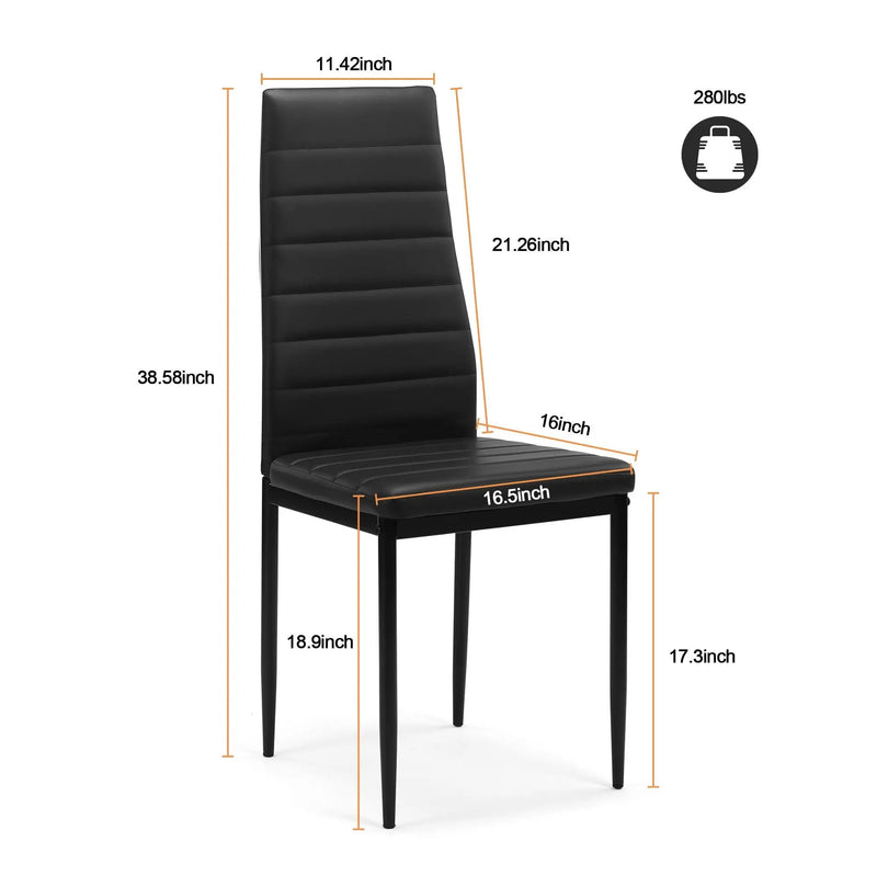 5 Pieces Dining Table Set For 4, Kitchen Room Tempered Glass Dining Table, 4 Faux Leather Chairs - Black by Unique Piece Furniture