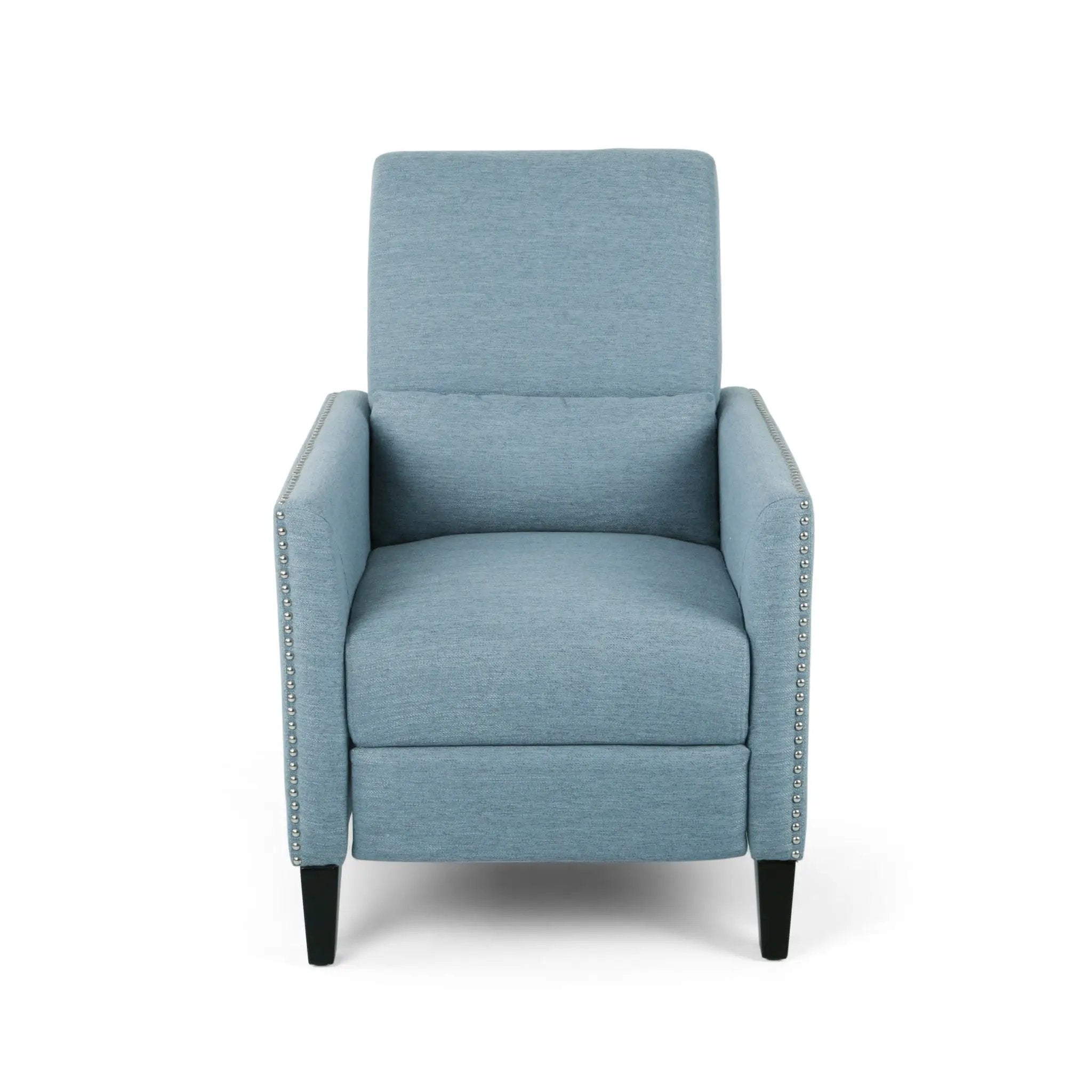 Repose Upholstered Recliner Chair With Nailhead Trim And Side Pocket - Light Blue by HouseOfZazla