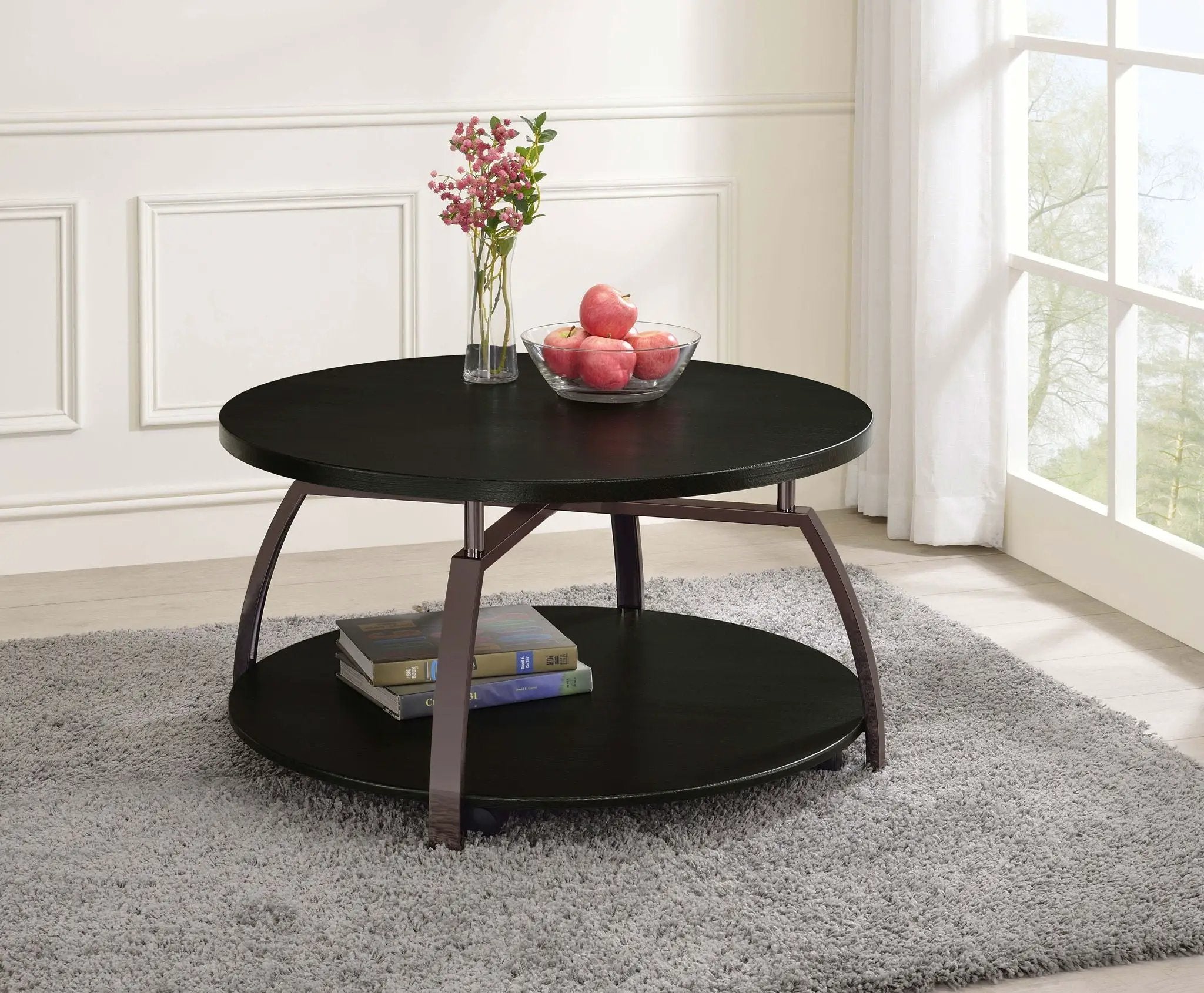 Dacre Round Engineered Wood Top Coffee Table Dark Charcoal by Unique Piece Furniture