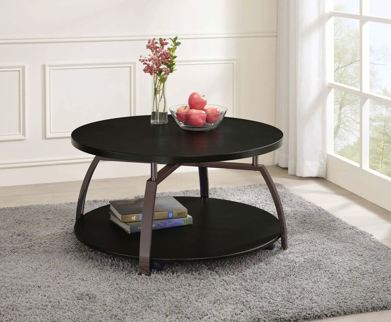Dacre Round Engineered Wood Top Coffee Table Dark Charcoal by Unique Piece Furniture