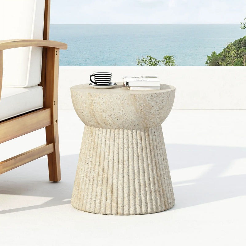 Outdoor Travertine Concrete Side Table - Beige by HouseOfZazla