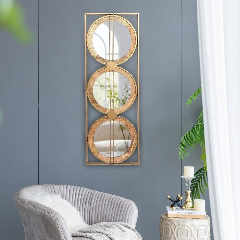 3 Mirror Piece Wall Mirror InRectangular Frame, Home Wall Decor For Bedroom Living Room - Brown by HouseOfZazla