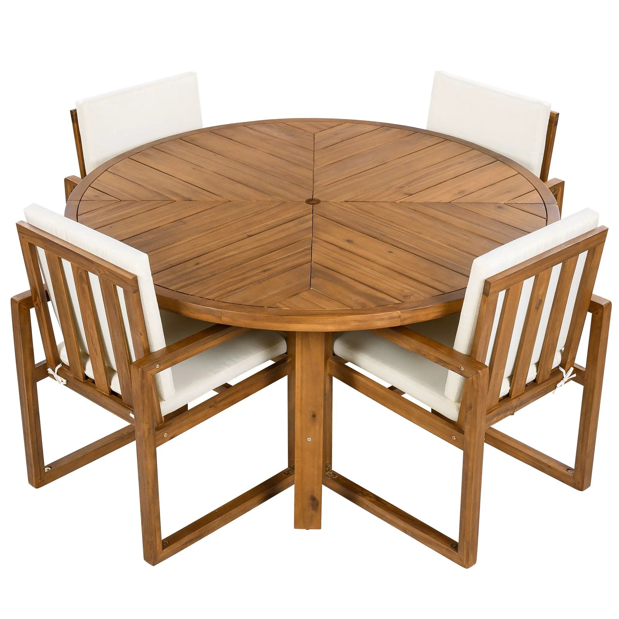 5 Piece Outdoor Patio Dining Set With 4 Armchairs And Table - Beige by HouseOfZazla