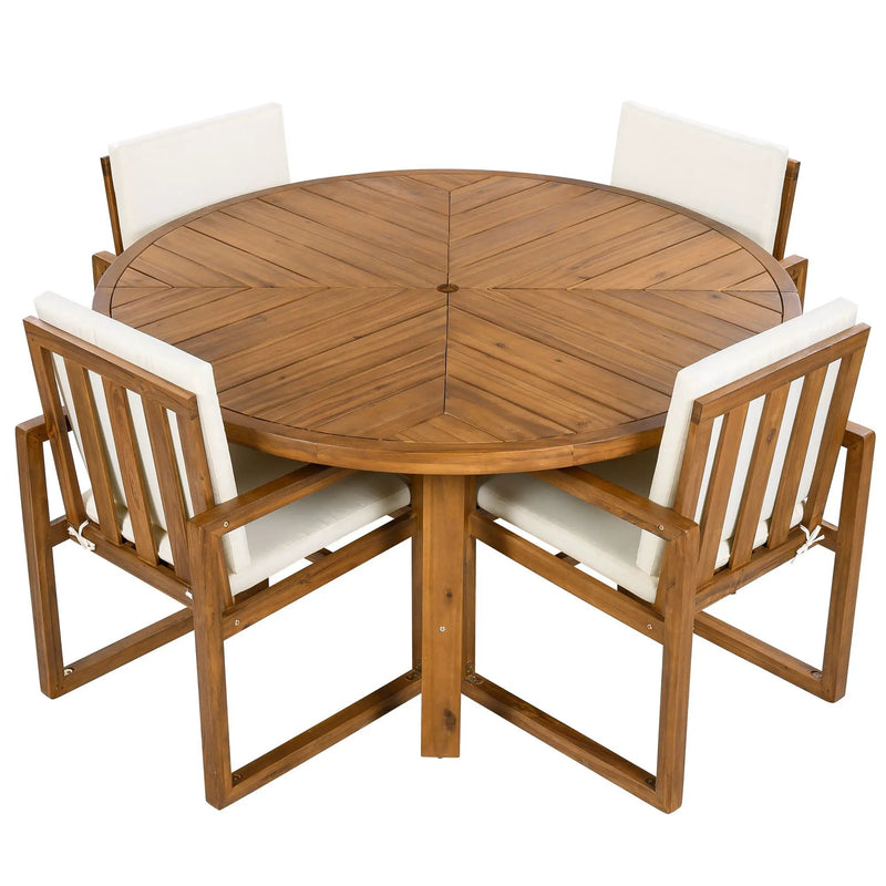 5 Piece Outdoor Patio Dining Set With 4 Armchairs And Table - Beige by HouseOfZazla